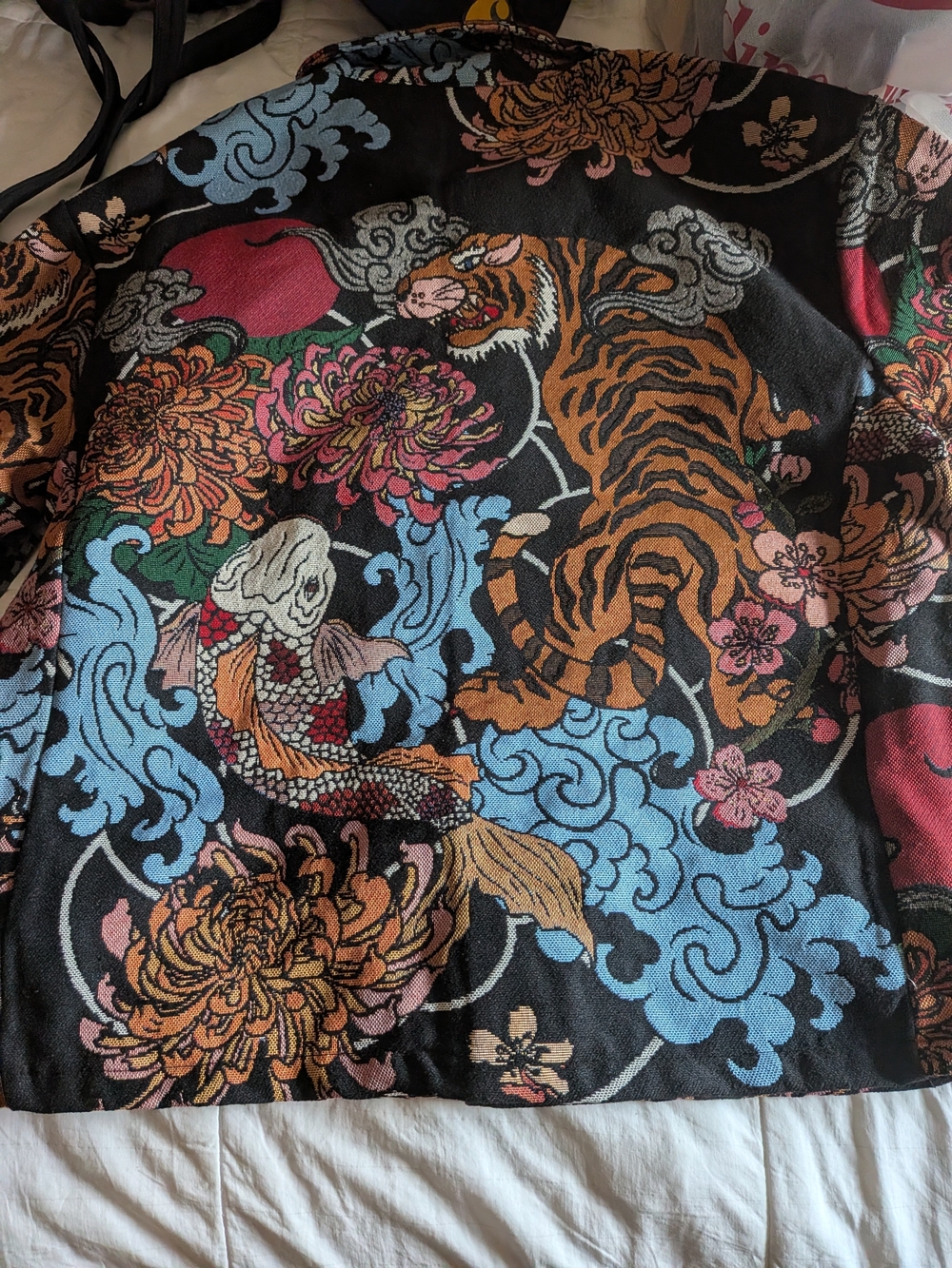 Rebel Vengeance Black Button-Up Shirt with Tiger, Koi & Floral Multicolor LARGE - Picture 6 of 7